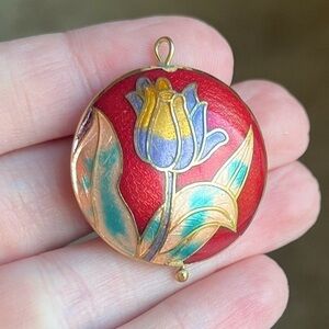 Double Sided Vintage Flower Cloisonne Pendant